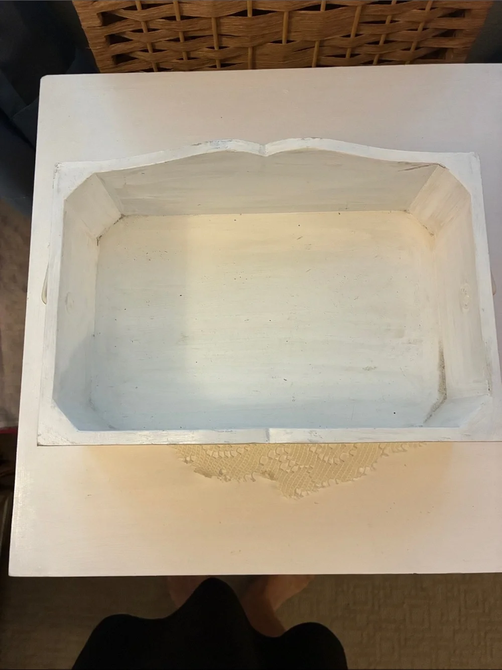 Vtg 1900’s  Victor Vaissier Savon Wallflower White Wooden Soap Caddy w/Handle